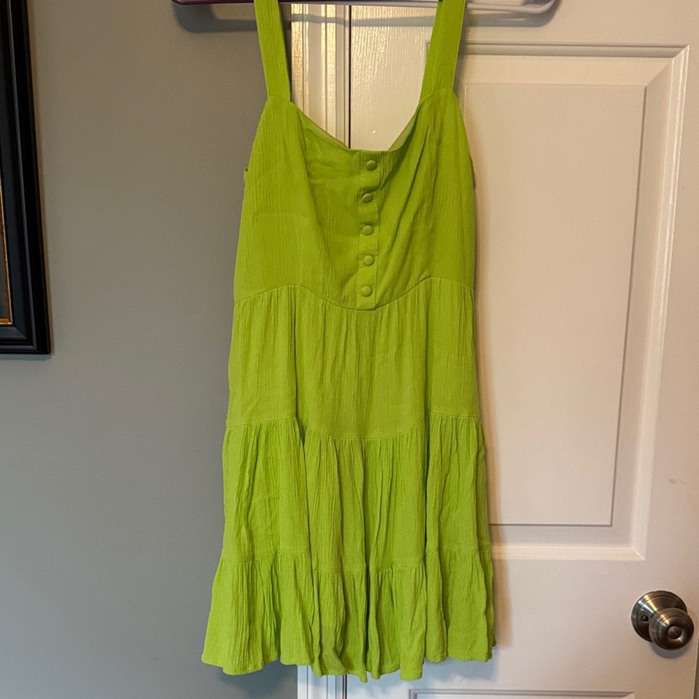 Forever 21 Lime Green Tiered Button-Front Mini Dress